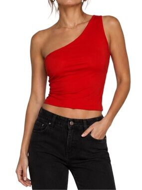Khy by Kylie Jenner One Shoulder Mesh Top - Size Large - Red